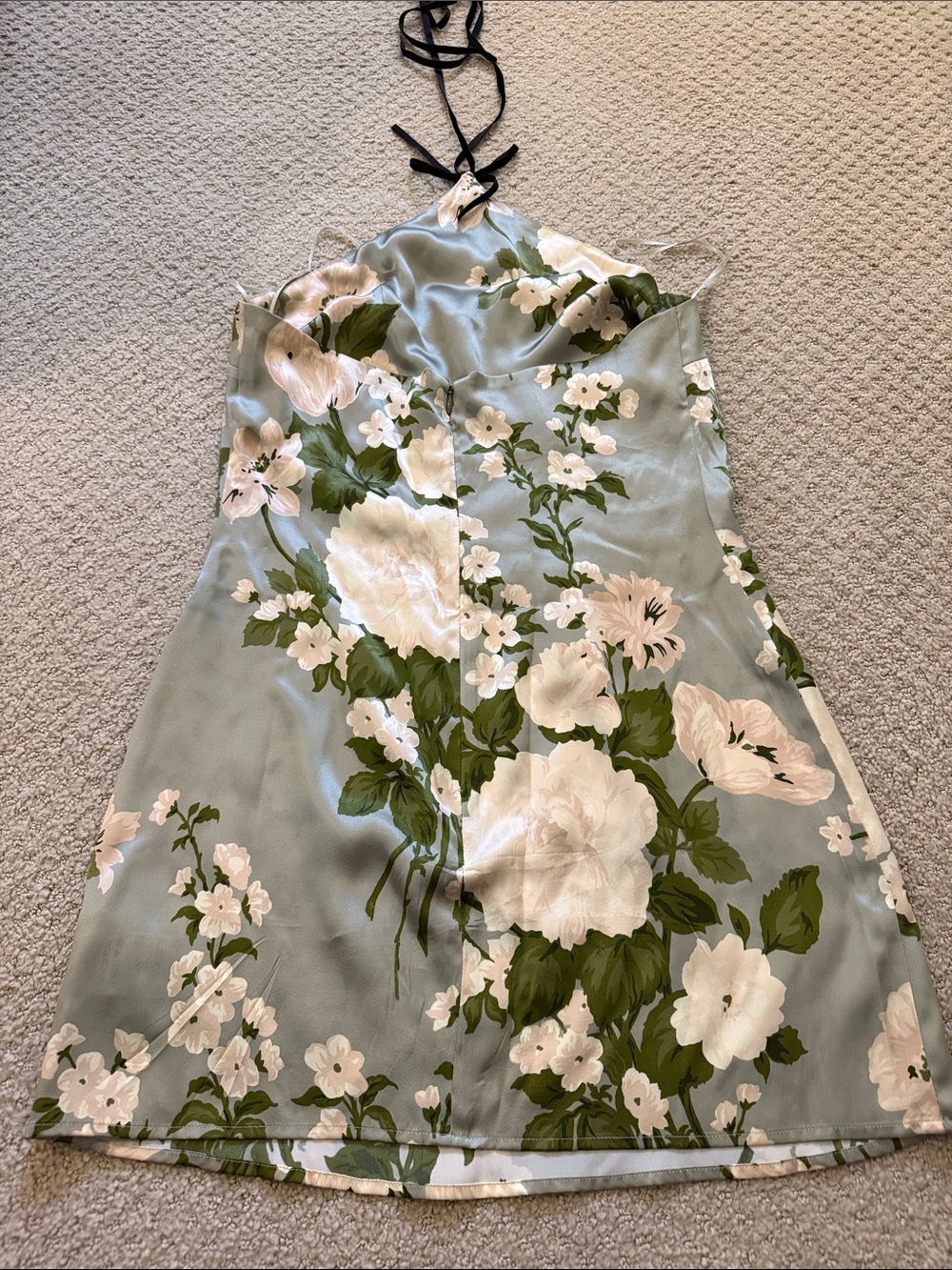 Reformation Sage Green Floral Halter Silk Mini Dress - Picture 3 of 7